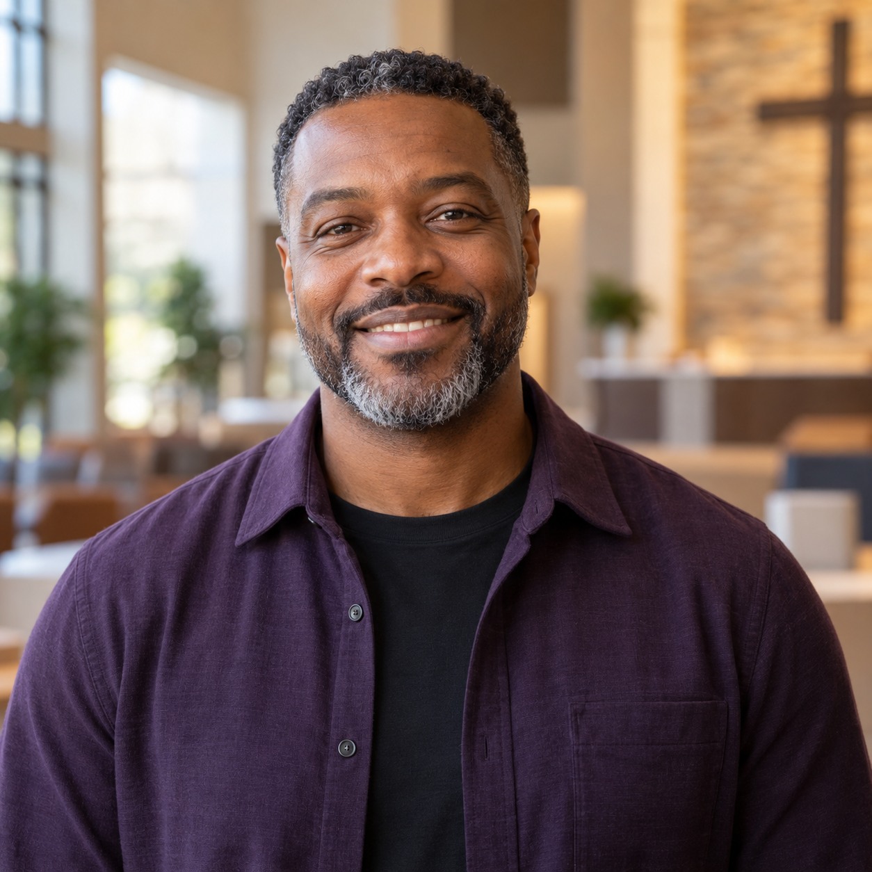 AI-generated portrait of a fictional pastor used in a sample team profile