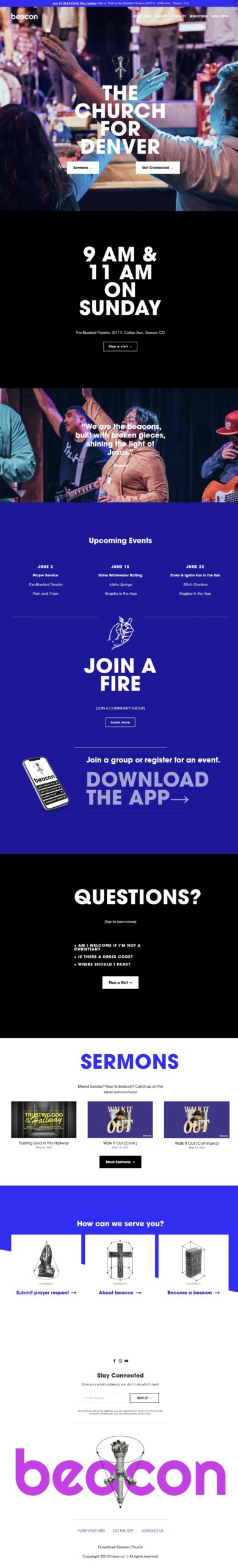 Earlier beacon homepage, headed The Church for Denver